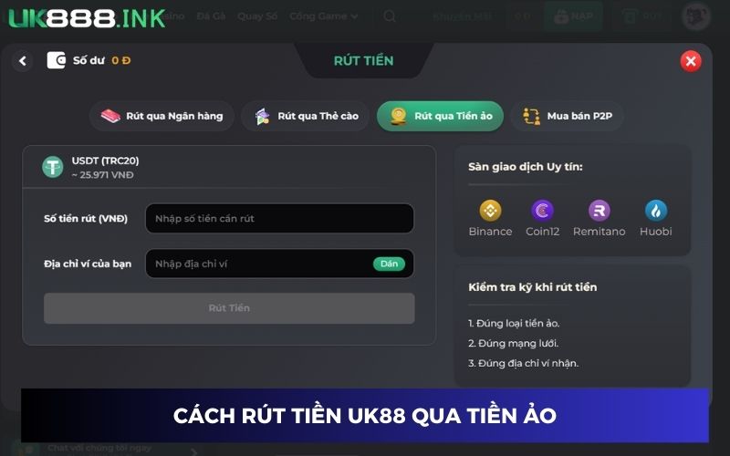 Hướng dẫn rút tiền UK88 qua tiền ảo chi tiết Hướng dẫn rút tiền UK88 qua tiền ảo chi tiết