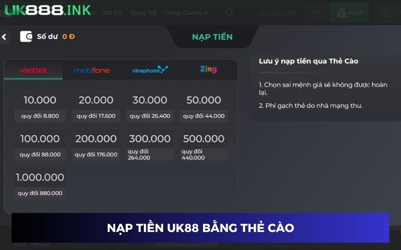 Nạp tiền UK88 bằng thẻ cào chỉ với 4 bước đơn giản Nạp tiền UK88 bằng thẻ cào chỉ với 4 bước đơn giản